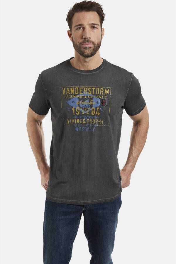 Jan Vanderstorm regular fit T-shirt EELI Plus Size met printopdruk grijs