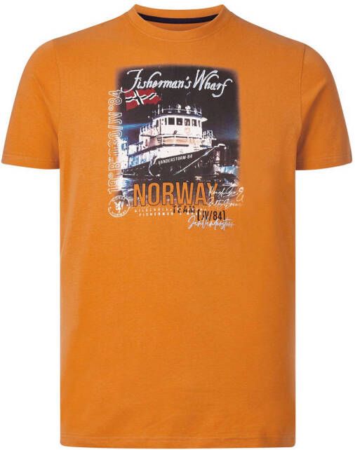 Jan Vanderstorm regular fit T-shirt GAARD Plus Size met printopdruk oranje