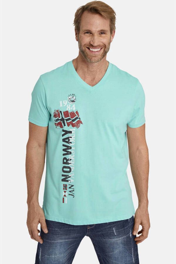 Jan Vanderstorm regular fit T-shirt IMANUEL Plus Size met printopdruk turqoise