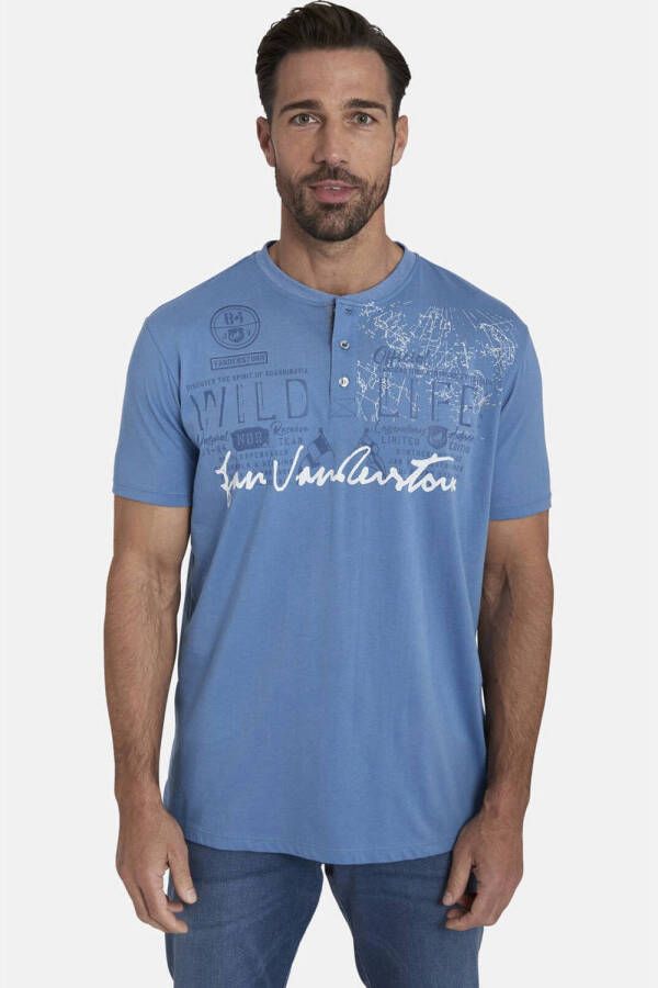 Jan Vanderstorm regular fit T-shirt REIDAR Plus Size met printopdruk blauw