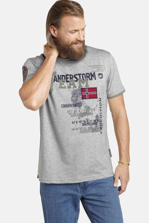 Jan Vanderstorm regular fit T-shirt SÖLVE Plus Size met printopdruk grijs