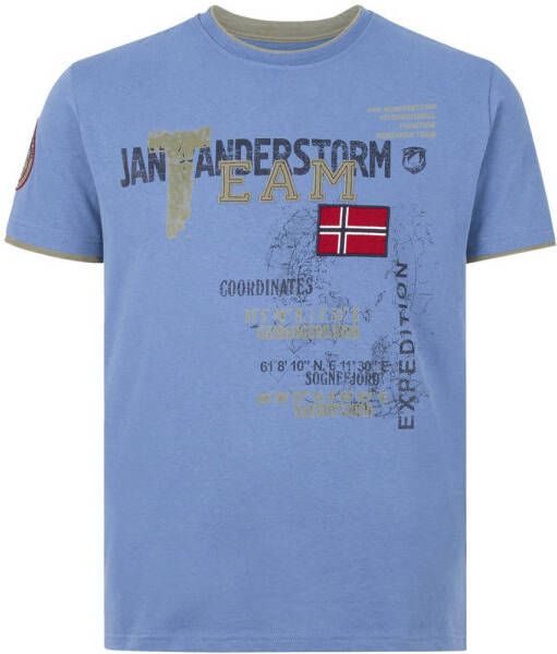 Jan Vanderstorm regular fit T-shirt SÖLVE Plus Size met printopdruk lichtblauw