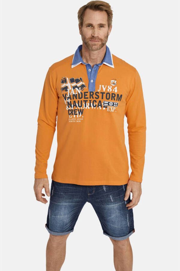Jan Vanderstorm sweater BENTE Plus Size met printopdruk oranje