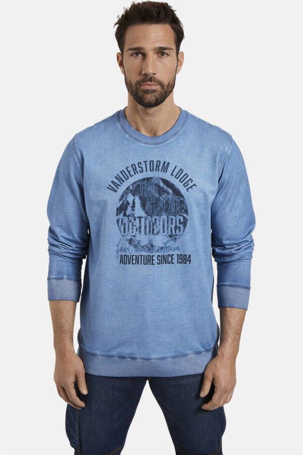 Jan Vanderstorm sweater NANDRAD Plus Size met printopdruk blauw