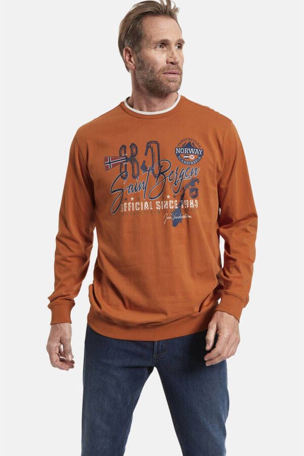 Jan Vanderstorm sweater ONTO Plus Size met printopdruk oranje