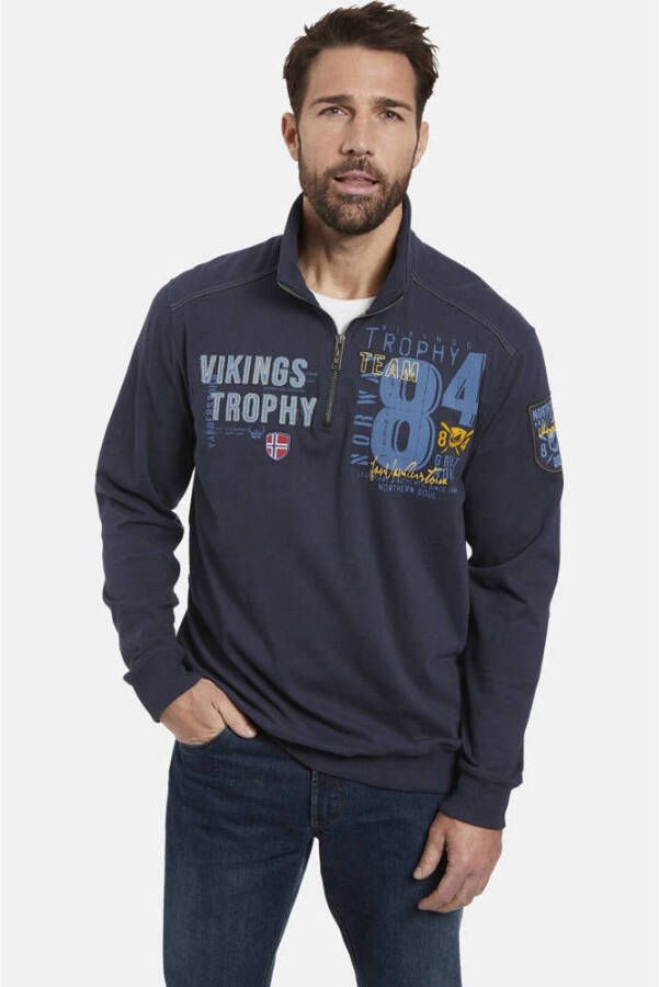 Jan Vanderstorm sweater THORALF Plus Size met printopdruk donkerblauw