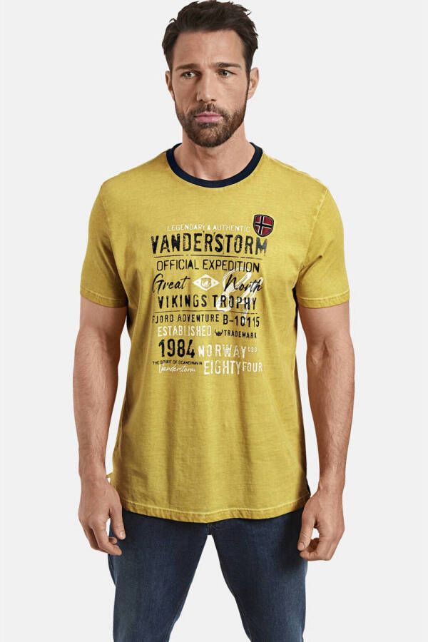 Jan Vanderstorm T-shirt EELI Plus Size met printopdruk geel