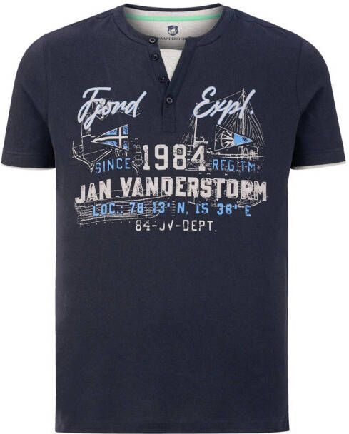 Jan Vanderstorm T-shirt NIELS Plus Size met printopdruk donkerblauw