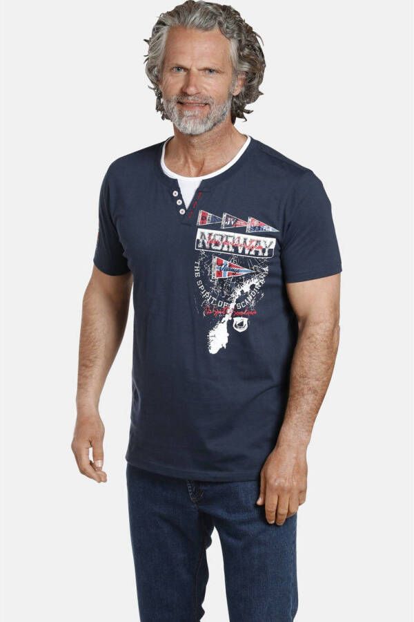 Jan Vanderstorm T-shirt PEDER Plus Size met printopdruk donkerblauw