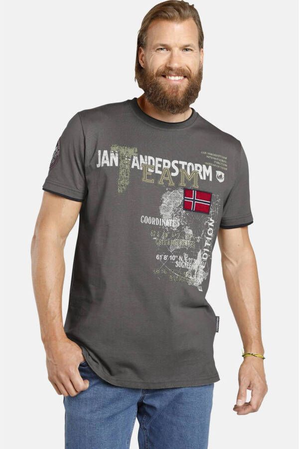 Jan Vanderstorm T-shirt Plus Size SÖLVE met printopdruk grijs
