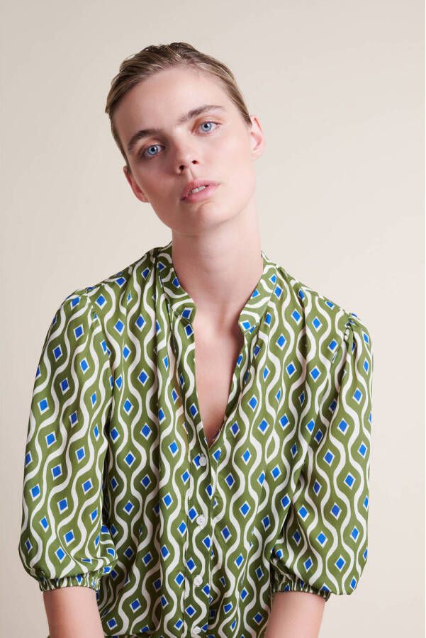 Jane Lushka blouse Katie met grafische print groen blauw ecru