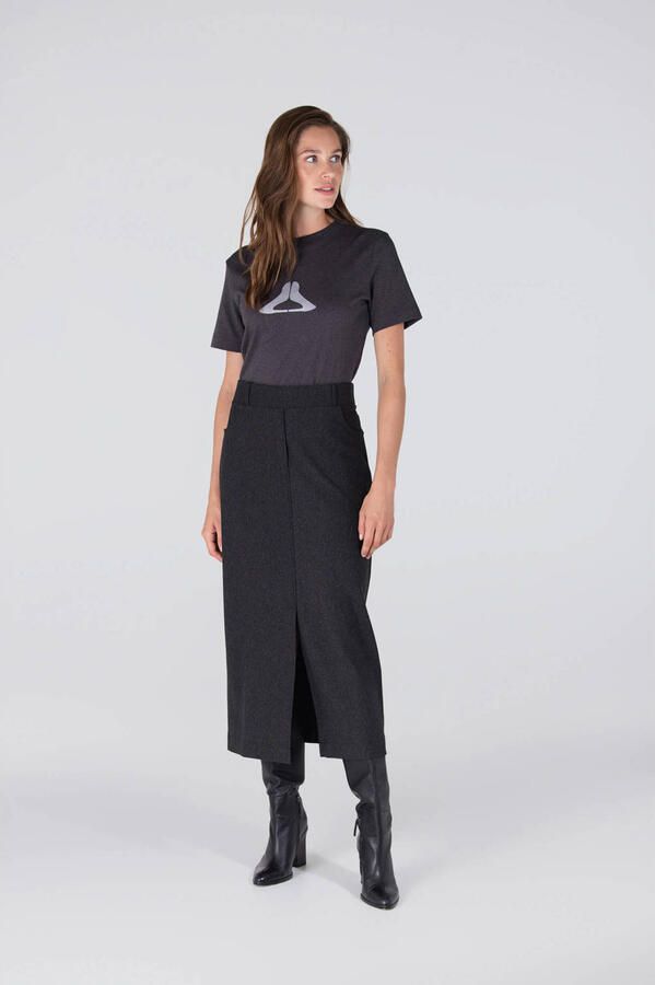 JANSEN AMSTERDAM Dames Rokken Georgie Rok Hvm 683 Slit At Front Donkergrijs - Foto 6