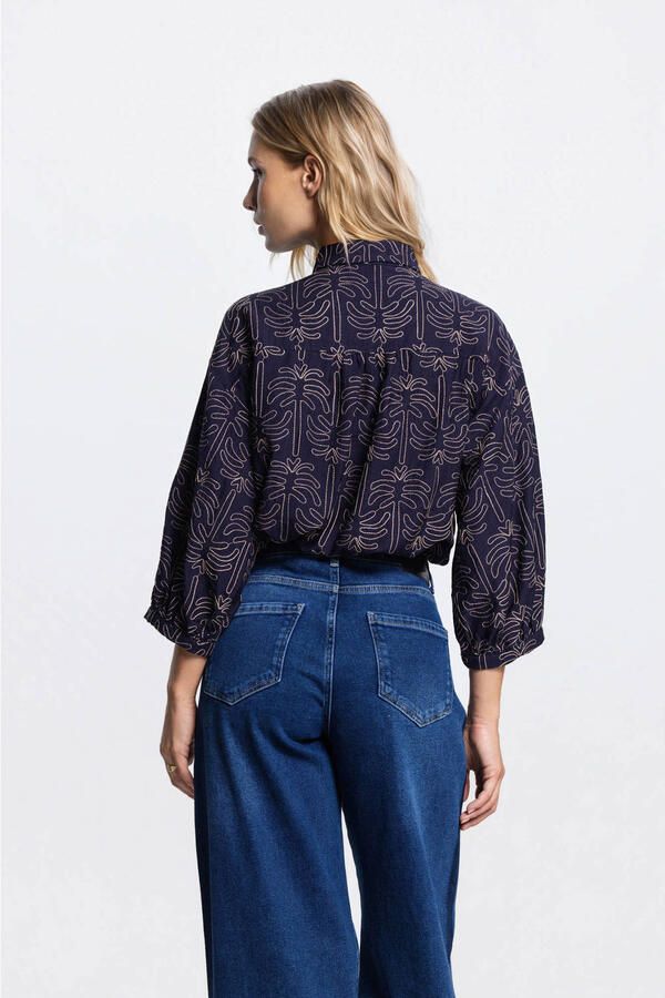 JANSEN AMSTERDAM Dames Blouses Nuria Blouse Wpt 761 3 4 Sleeve Wide Fit Donkerblauw - Foto 6