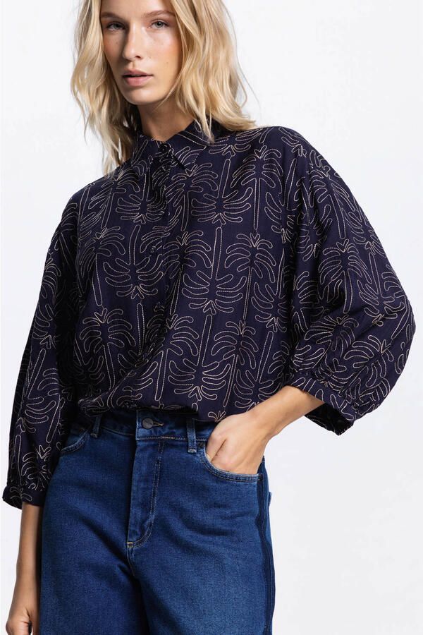 JANSEN AMSTERDAM Dames Blouses Nuria Blouse Wpt 761 3 4 Sleeve Wide Fit Donkerblauw - Foto 7