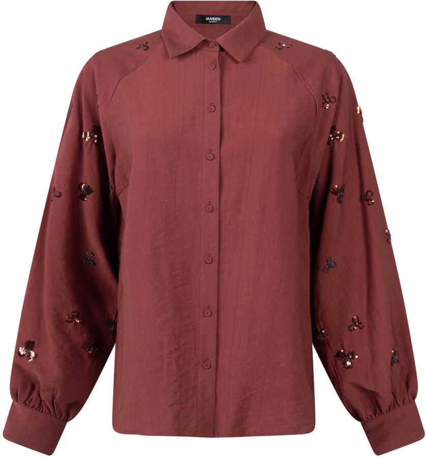 JANSEN Amsterdam blouse met pailletten donkerrood - Foto 2