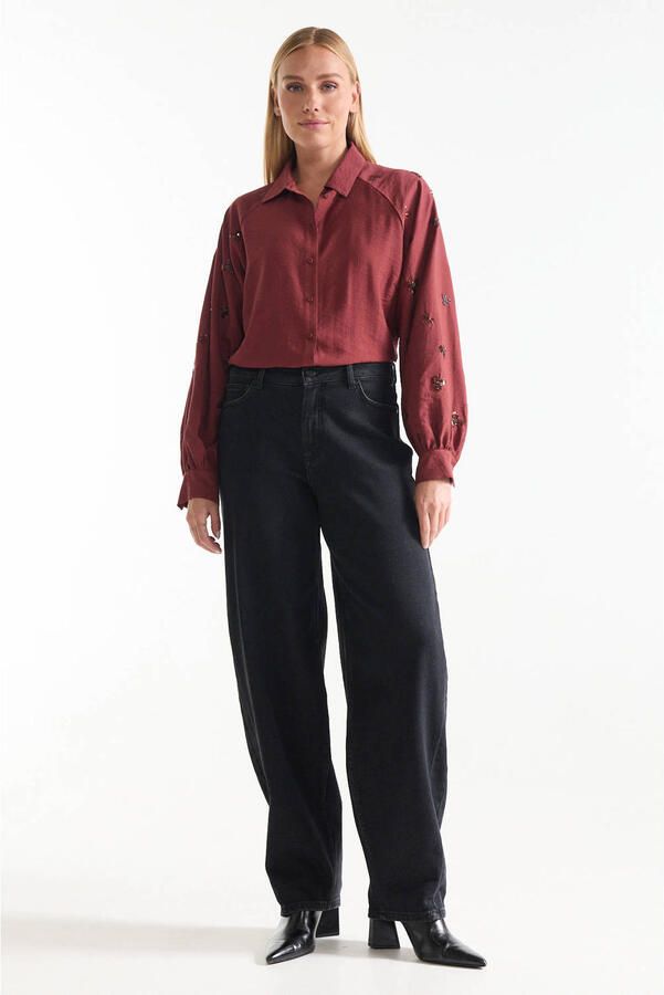 JANSEN Amsterdam blouse met pailletten donkerrood - Foto 3