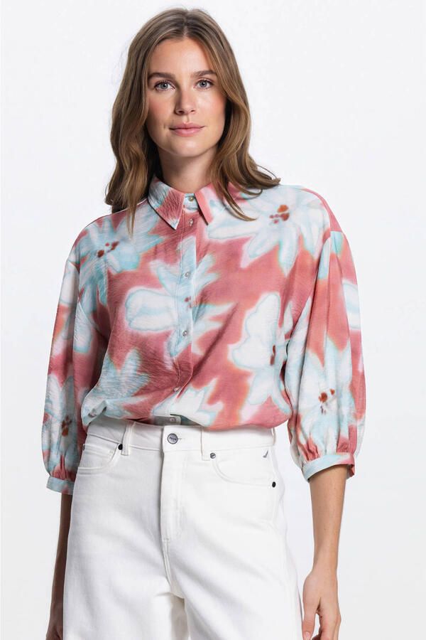 JANSEN AMSTERDAM Dames Blouses Pip Blouse Wf 761 3 4 Puffed Sleeve Wide Fit Multi - Foto 5