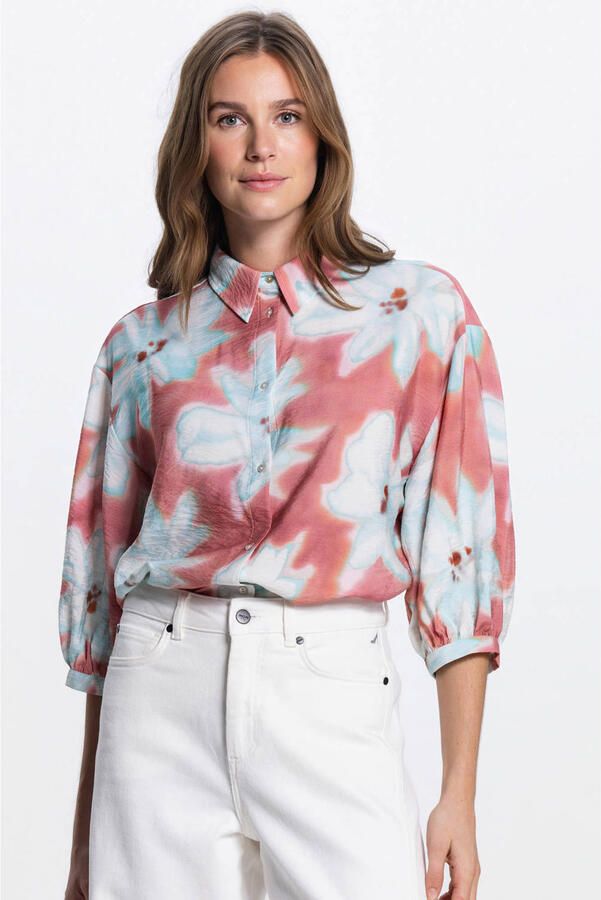 JANSEN AMSTERDAM Dames Blouses Pip Blouse Wf 761 3 4 Puffed Sleeve Wide Fit Multi - Foto 6