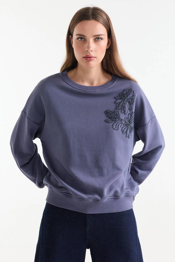 JANSEN Amsterdam gebloemde sweater donkerblauw