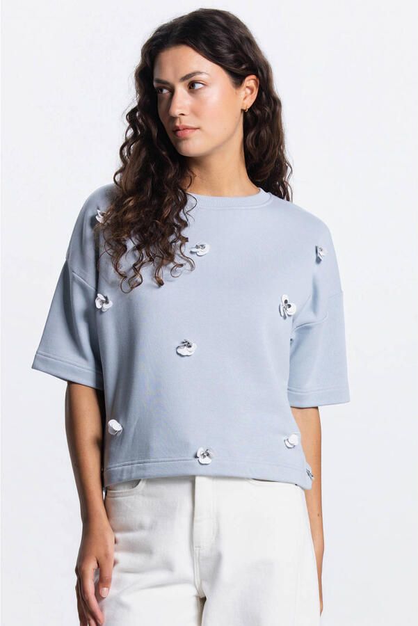 JANSEN AMSTERDAM Dames Truien & Vesten Noa Trui Sw 170 Sweat Short Sleeve Flower Sequins Lichtblauw - Foto 5