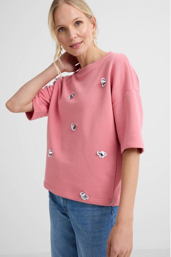 JANSEN Amsterdam gebloemde sweater roze met pailletten