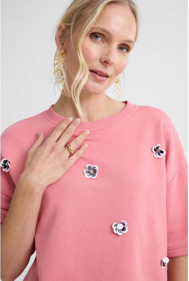 JANSEN Amsterdam gebloemde sweater roze met pailletten - Foto 3