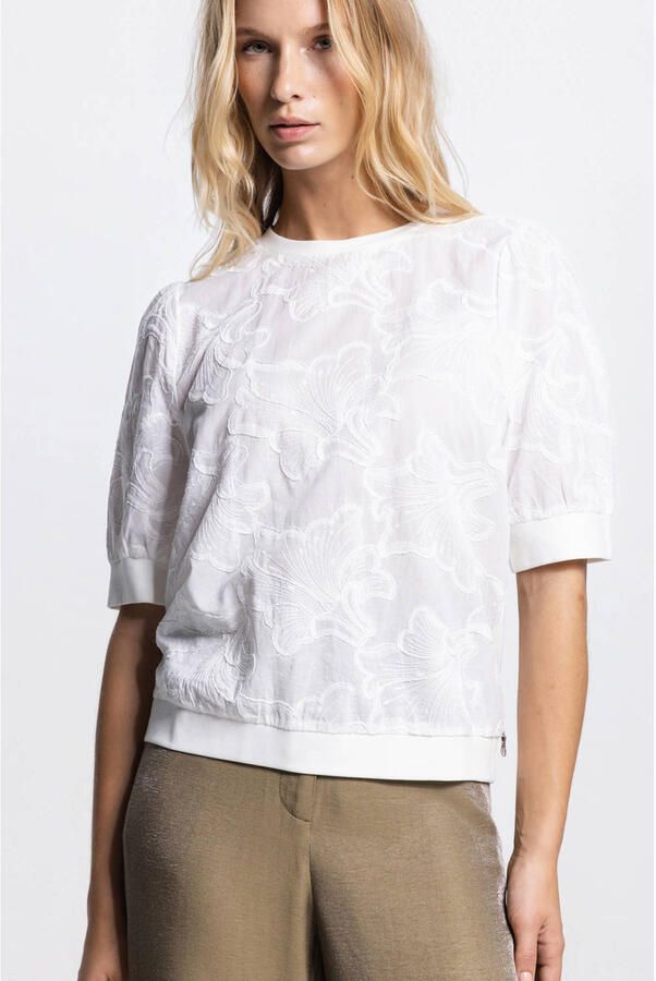 JANSEN AMSTERDAM Dames Truien & Vesten Noel Top Ce 756 Lace Front And Short Sleeves Solid Cotton Back Wit - Foto 4