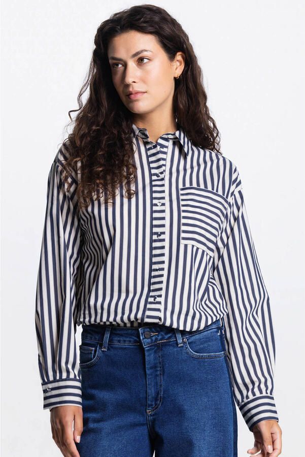 JANSEN Amsterdam gestreepte blouse donkerblauw