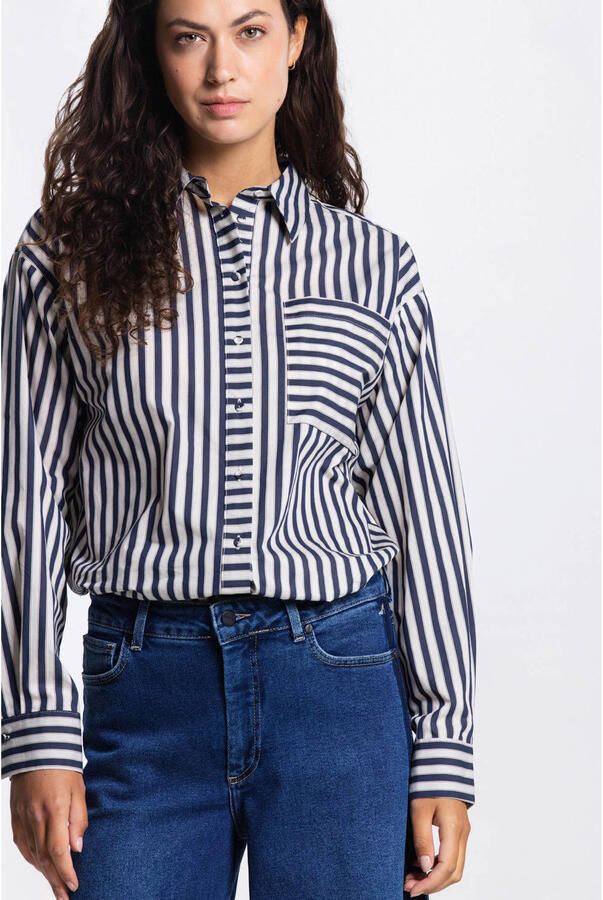 JANSEN Amsterdam gestreepte blouse donkerblauw - Foto 2