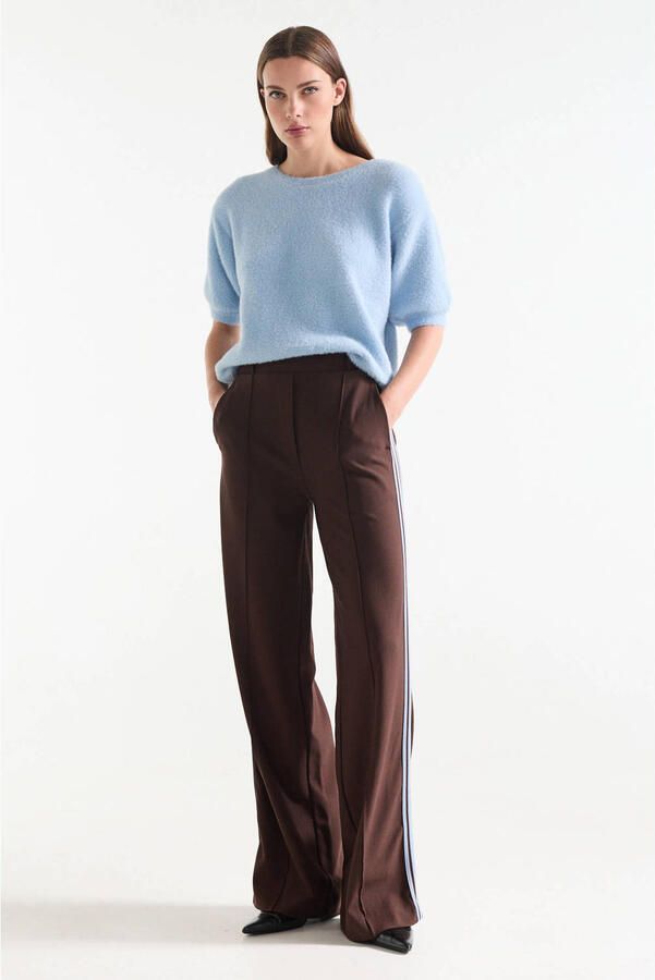JANSEN Amsterdam high waist regular fit gestreepte broek bruin