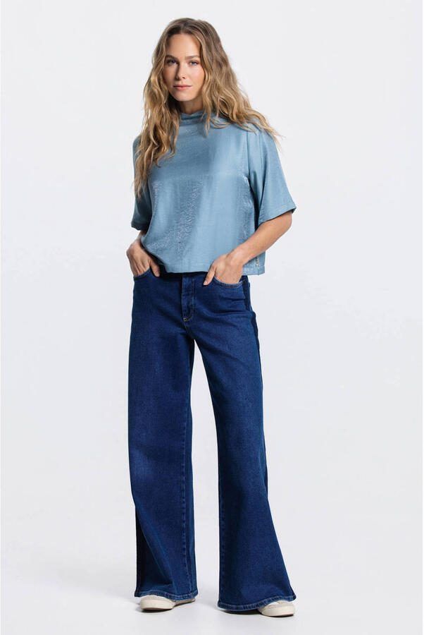 JANSEN AMSTERDAM Dames Tops & T-shirts Odile Top Ws 116 Short Sleeve High Neck Lichtblauw - Foto 7