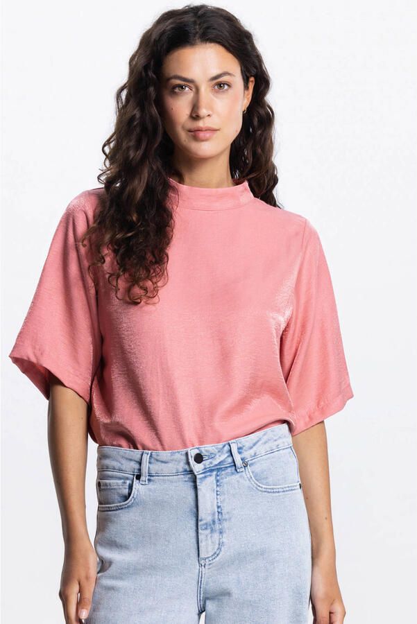 JANSEN AMSTERDAM Dames Tops & T-shirts Odile Top Ws 116 Short Sleeve High Neck Roze - Foto 5