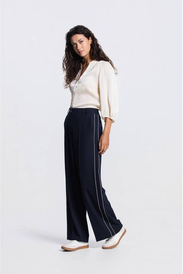 JANSEN Amsterdam wide leg high waist pantalon donkerblauw