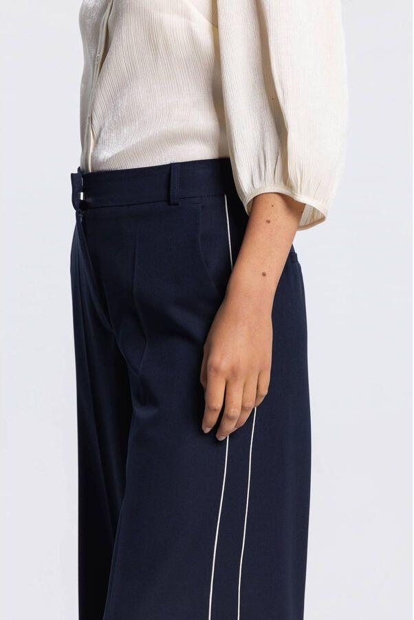 JANSEN Amsterdam wide leg high waist pantalon donkerblauw - Foto 2