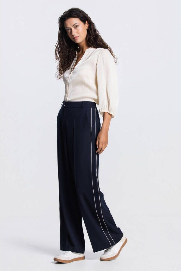 JANSEN Amsterdam wide leg high waist pantalon donkerblauw - Foto 2