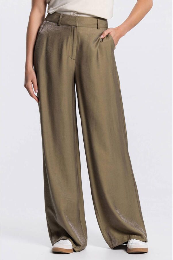 JANSEN Amsterdam wide leg high waist pantalon olijfgroen