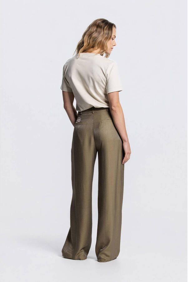 JANSEN Amsterdam wide leg high waist pantalon olijfgroen - Foto 2