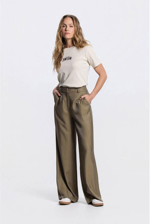 JANSEN Amsterdam wide leg high waist pantalon olijfgroen - Foto 3