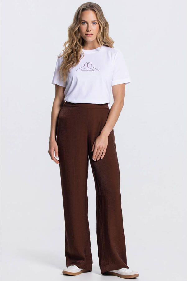 JANSEN Amsterdam wide leg regular waist broek bruin