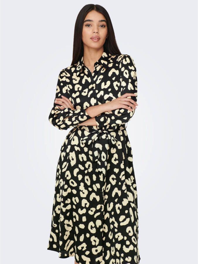 JDY blousejurk FIFI met all over print en ceintuur zwart wit