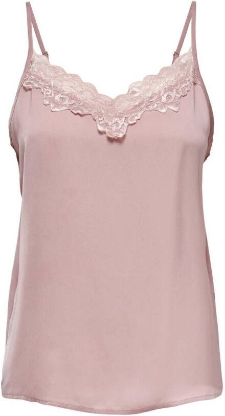 JDY geweven spaghettitop APPA met kant lichtroze