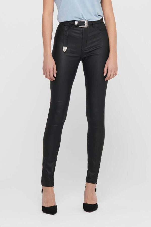JDY coated high waist skinny broek NEWTHUNDER zwart