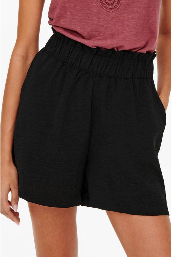 JDY high waist straight fit short GRY met textuur zwart