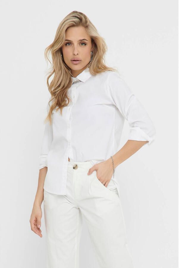 Jacqueline de Yong Klassieke Witte Blouse met Lange Mouwen White Dames