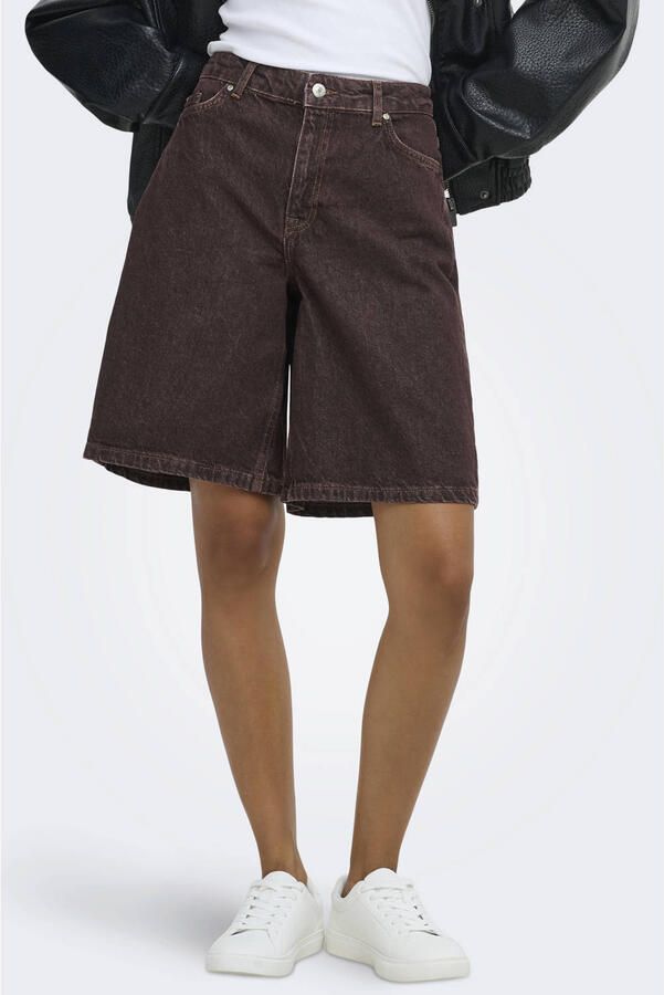 JDY denim straight bermuda donkerbruin