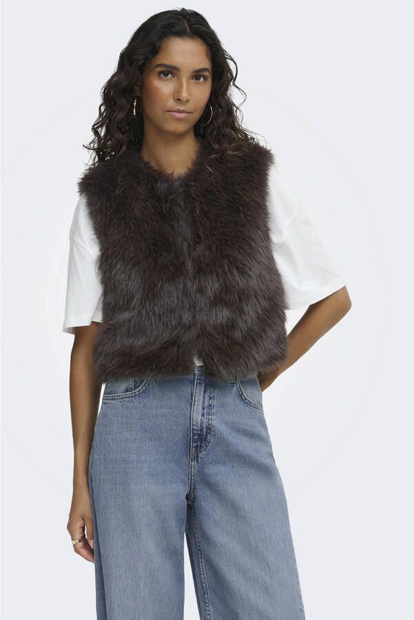 JDY faux fur bodywarmer bruin