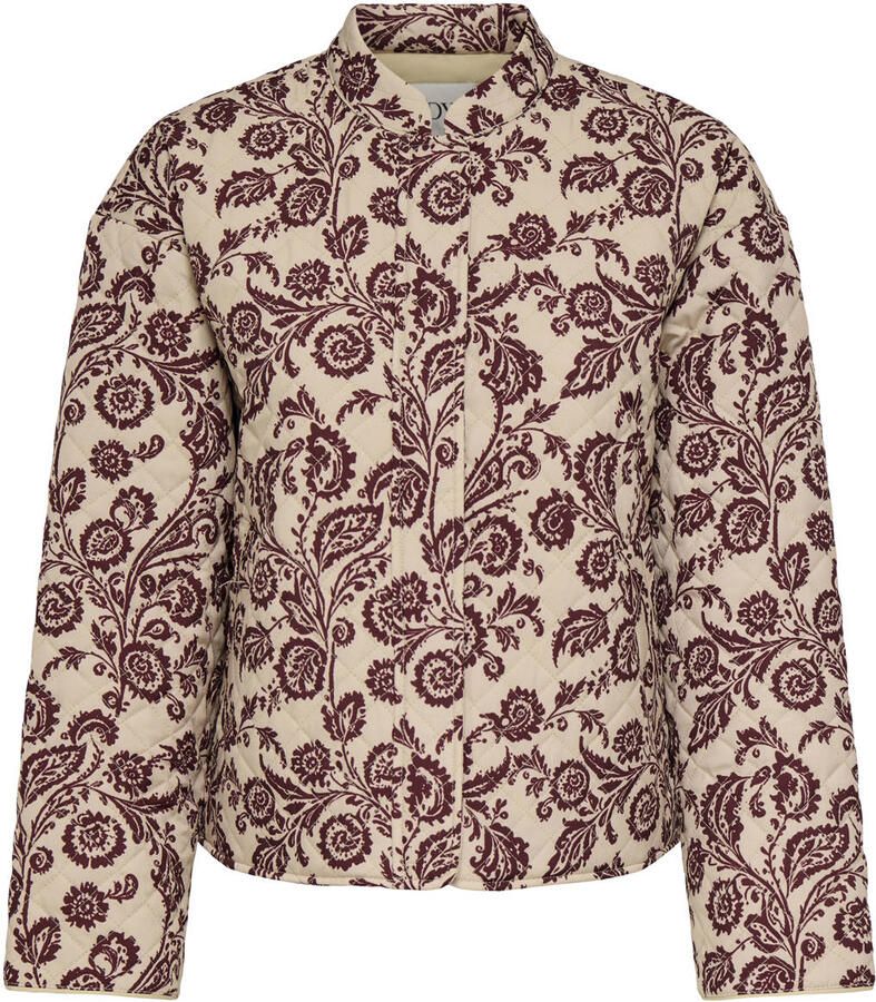JDY gebloemde quilted jas donkerrood