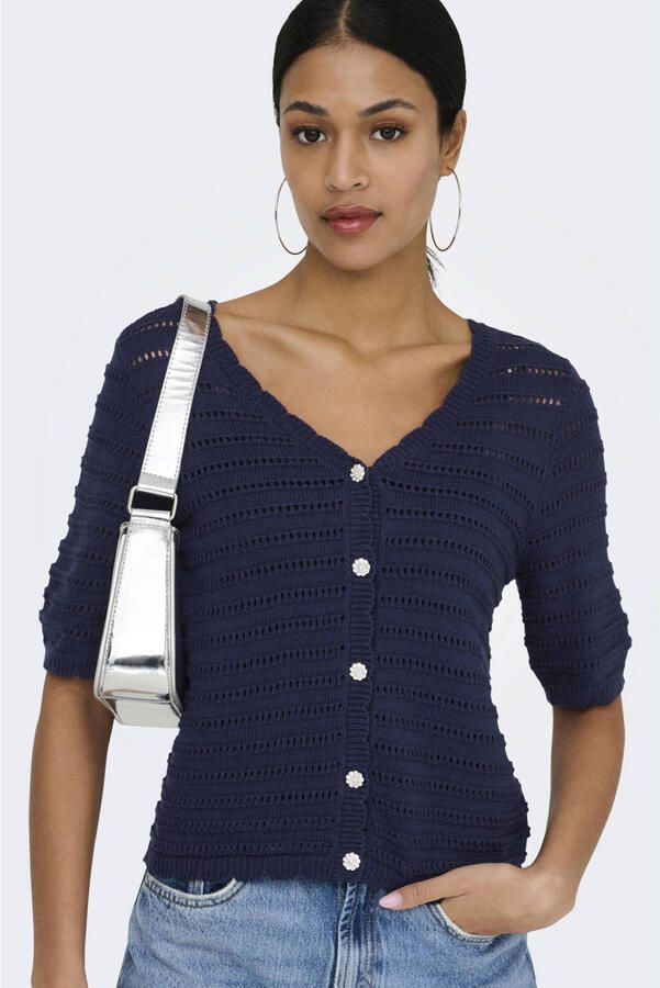 JDY gebreid vest donkerblauw ajour - Foto 2
