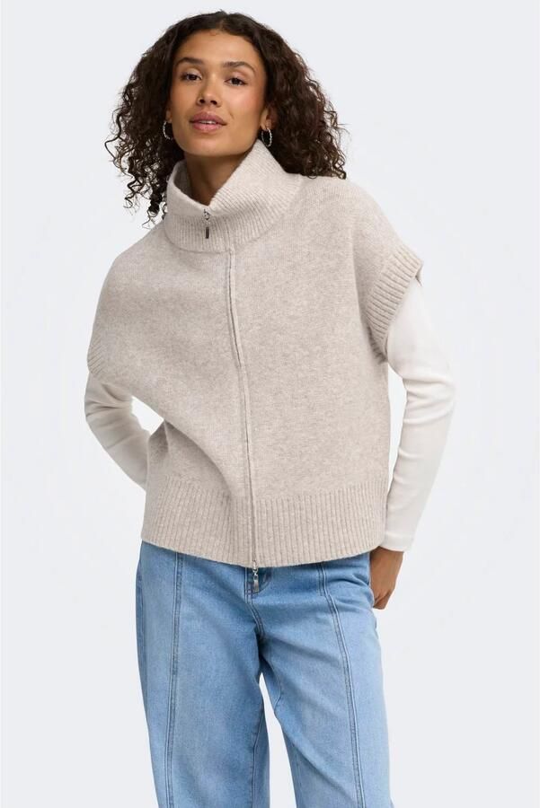 JDY gebreid vest met wol beige