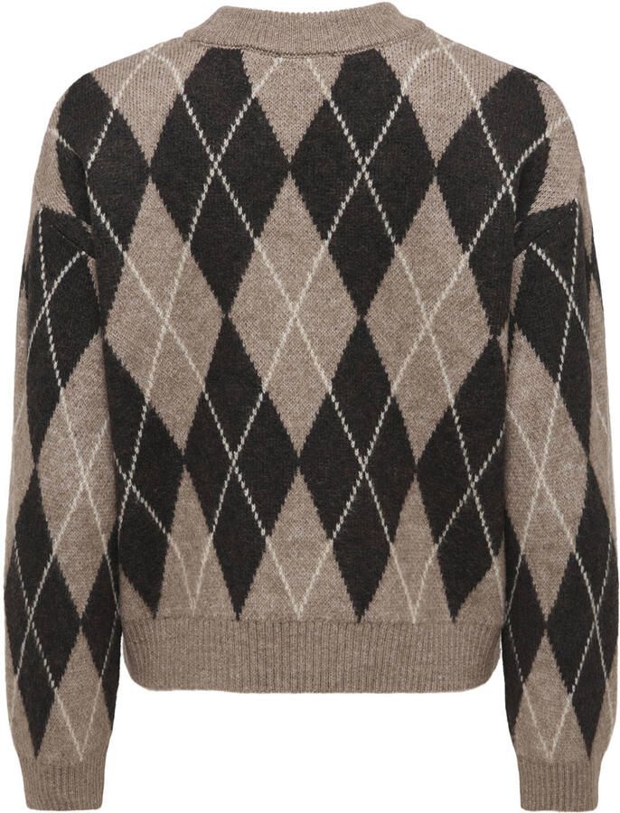 JDY gebreide geruite trui beige donkerbruin - Foto 2